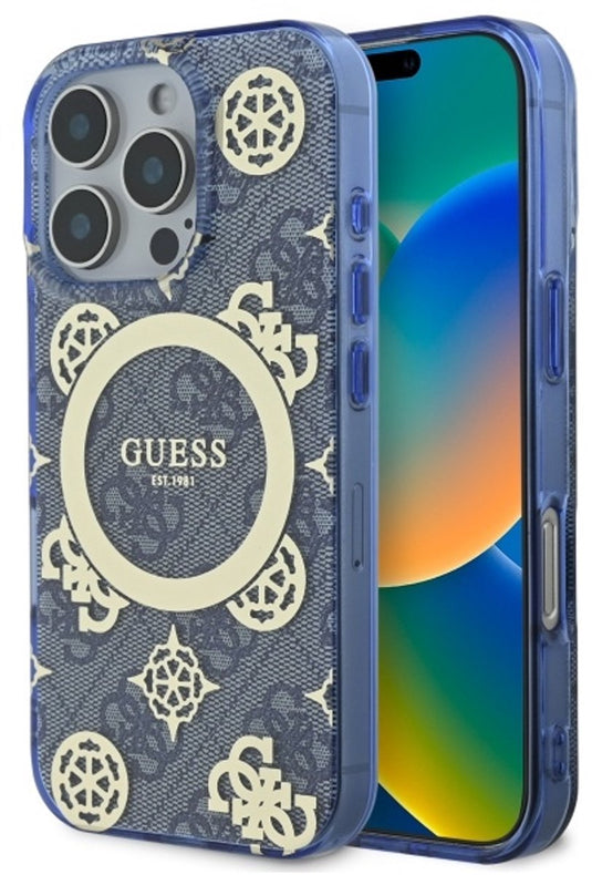 Guess peony magsafe - telefoonhoesje - iphone 16 pro max - natuurinspiratie - blauw - luxe ontwerp