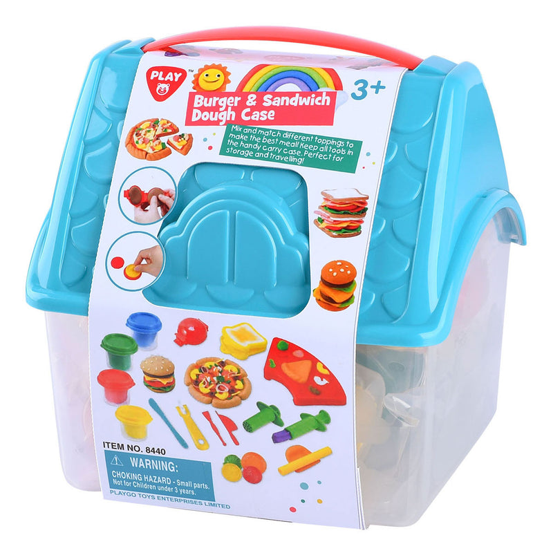 Load image into Gallery viewer, Playgo hamburger en sandwich kleiset in opbergdoos - 4 kleipotjes
