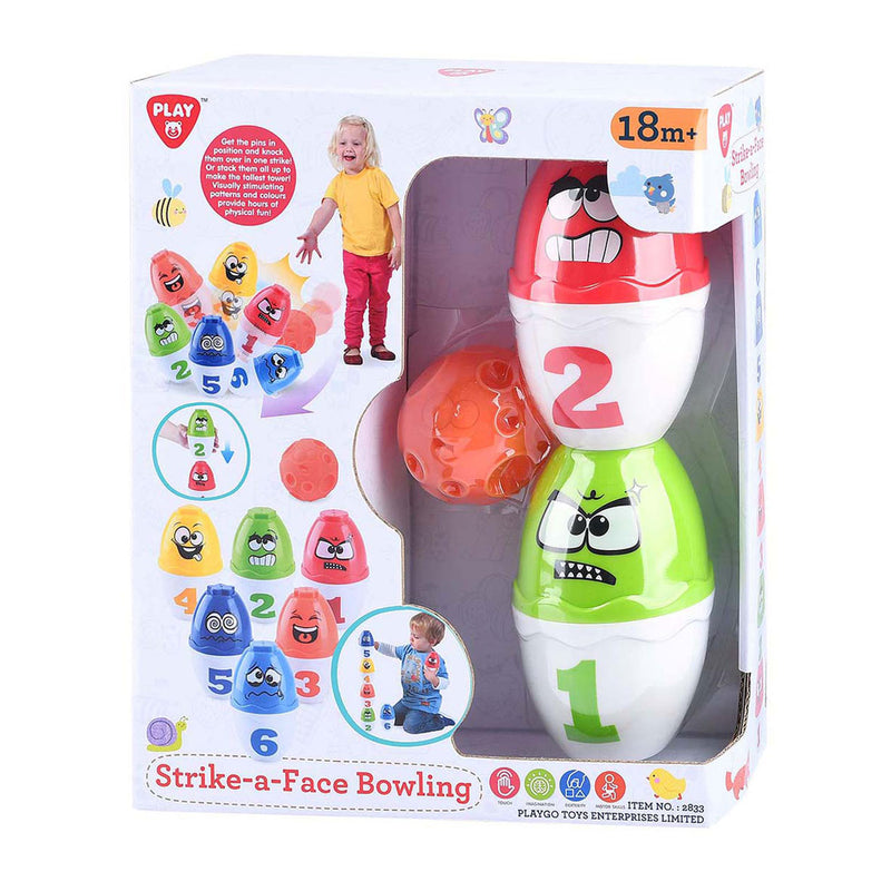 Load image into Gallery viewer, Playgo play bowlingset speelgoed met gezichten - kleurrijk kinderspel.
