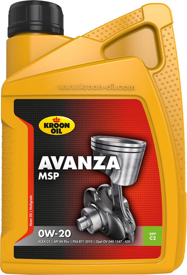 Kroon-oil - avanza msp 0w-20 - synthetische motorolie - 1 liter - transparant