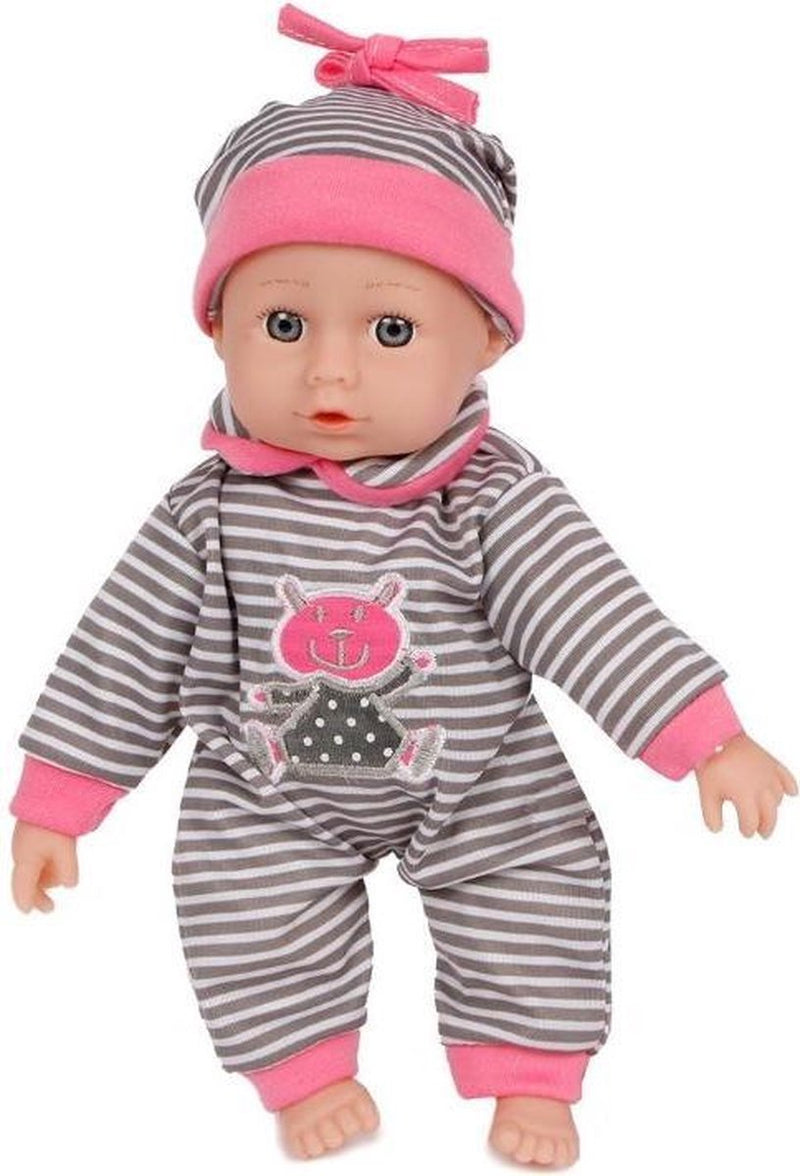 Load image into Gallery viewer, Van manen babypop meisjes 26 cm grijs roze
