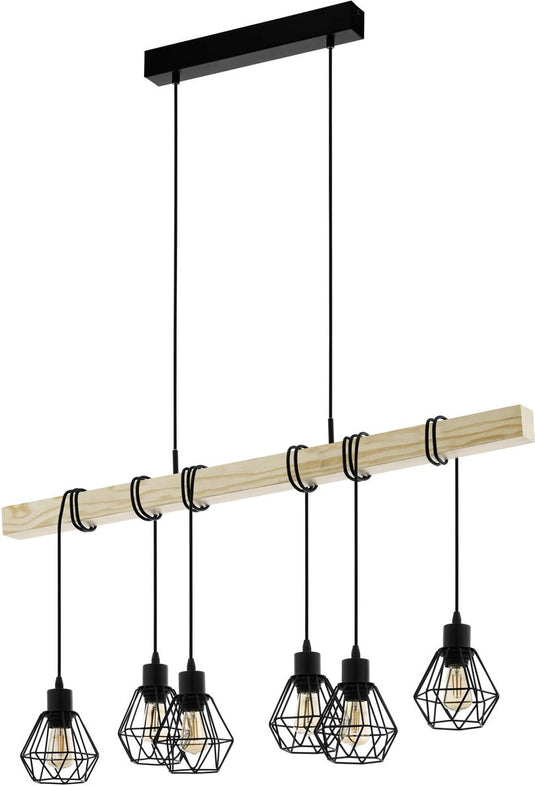 Eglo townshend 5 hanglamp - e27 - 100 cm - zwart bruin - fsc hout