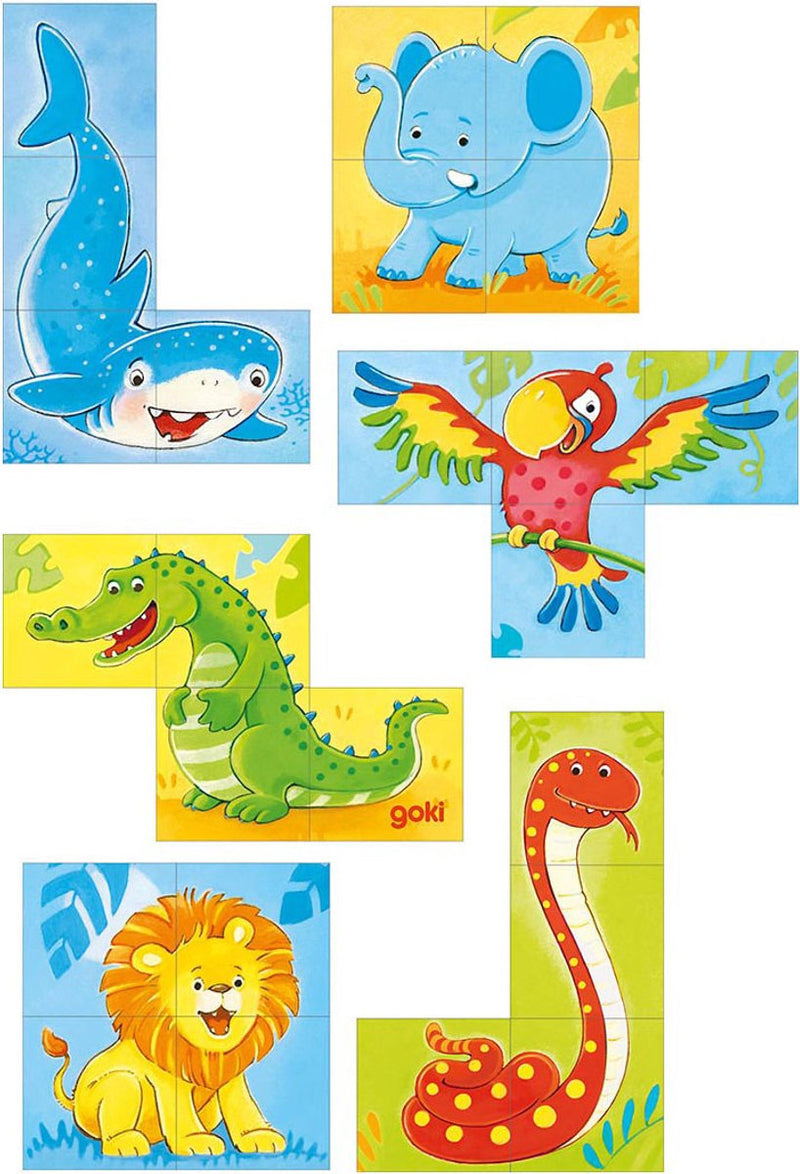 Load image into Gallery viewer, Goki houten blokpuzzel wilde dieren, 4st.

