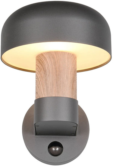 Trio fraser - wandlamp - hout element - excl. 1x e27 4,9 w - bewegingssensor - wandmontage - buitenverlichting - ip54
