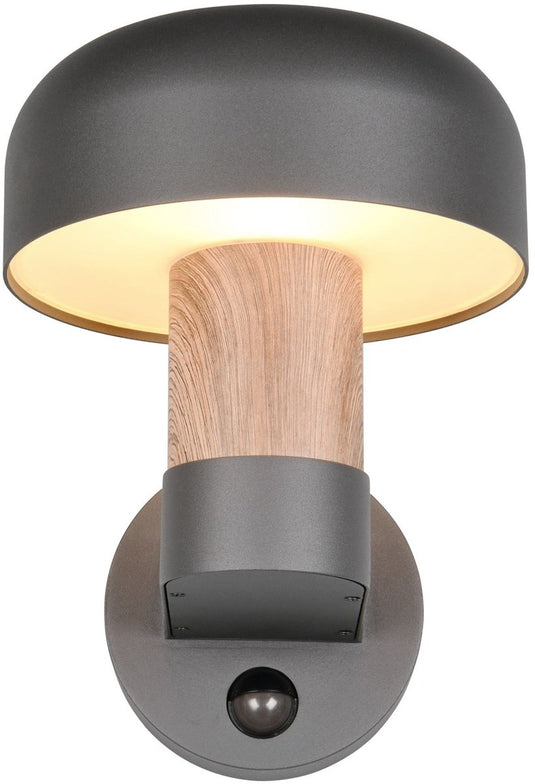 Trio fraser - wandlamp - hout element - excl. 1x e27 4,9 w - bewegingssensor - wandmontage - buitenverlichting - ip54