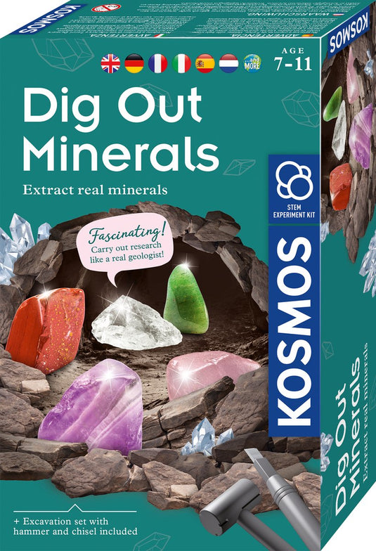 Kosmos dig out minerals - opgravingsset - graaf echte mineralen op - inclusief bergkristal, amethist, rozenkwarts, aventurijn en rode jaspis - stem speelgoed - vanaf 7 jaar