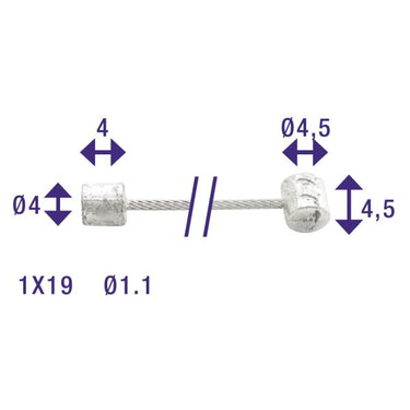 Schakel binnenkabel Elvedes 2250mm verzinkt ø1,1mm Shimano Huret N-nippel en T-nippel (op kaart)
