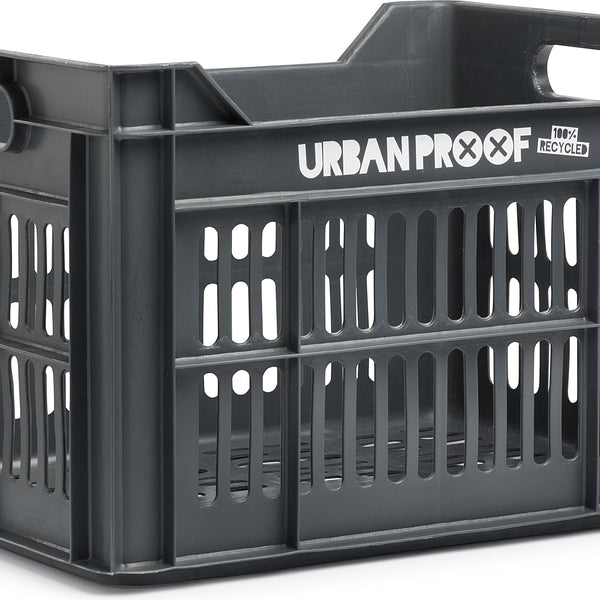 urban proof bicycle crate plastic | 30 liters | recycled polypropylene | ash gray | fixed mounting