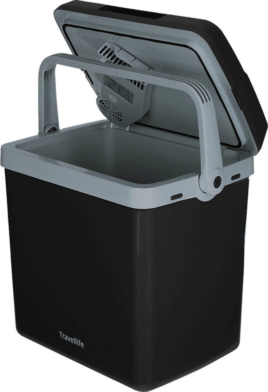 Travellife tl32 thermo-elektrische koelbox antraciet - 25l - ac dc - 12v 230v - geschikt voor 1,5 l flessen