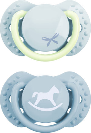 Difrax lovi fopspeen dynamisch - classy - newborn - lichtblauw glow in the dark - 2 stuks