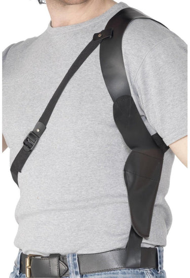 Smiffys schouder holster - zwart - leder look - verkleedaccessoires - pistool houder - cowboy