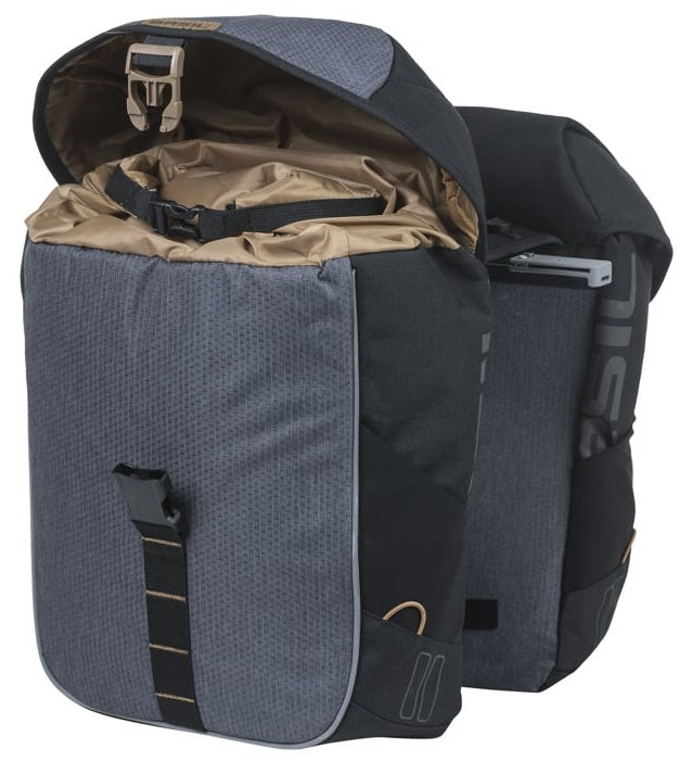 Load image into Gallery viewer, Basil dubbele fietstas miles mik 34 liter 13 x 26 x 35 cm - zwart grijs
