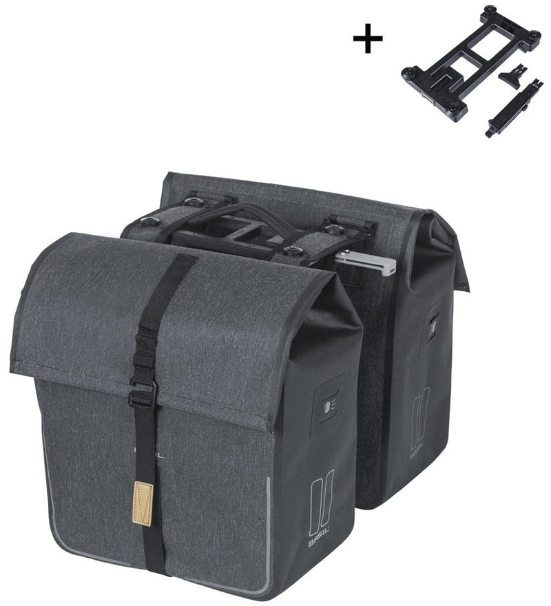 Load image into Gallery viewer, Basil dubbele fietstas urban dry mik 50 liter - charcoal
