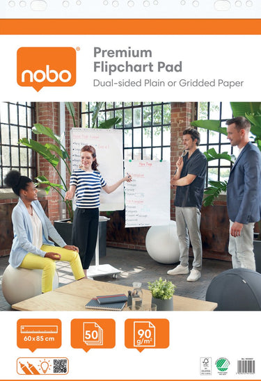 Nobo premium flipover papier op rol - 50 vellen dubbelzijdig blanco of geruit papier - 60x85cm - 90 grams