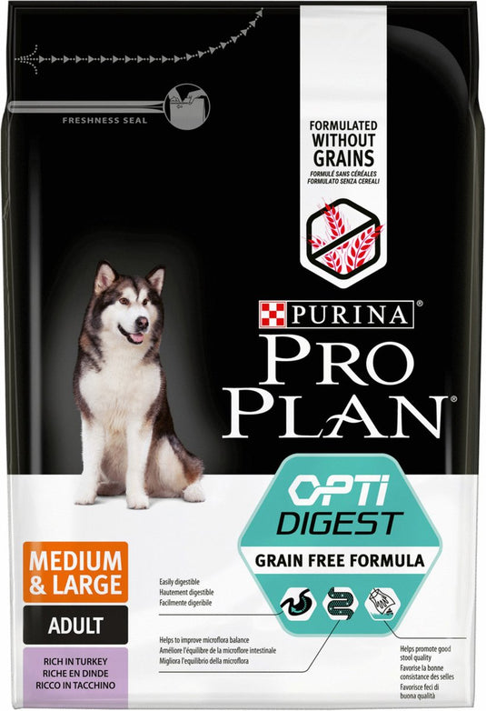 Pro plan adult medium large graanvrij honden droogvoer - kalkoen - 2,5 kg