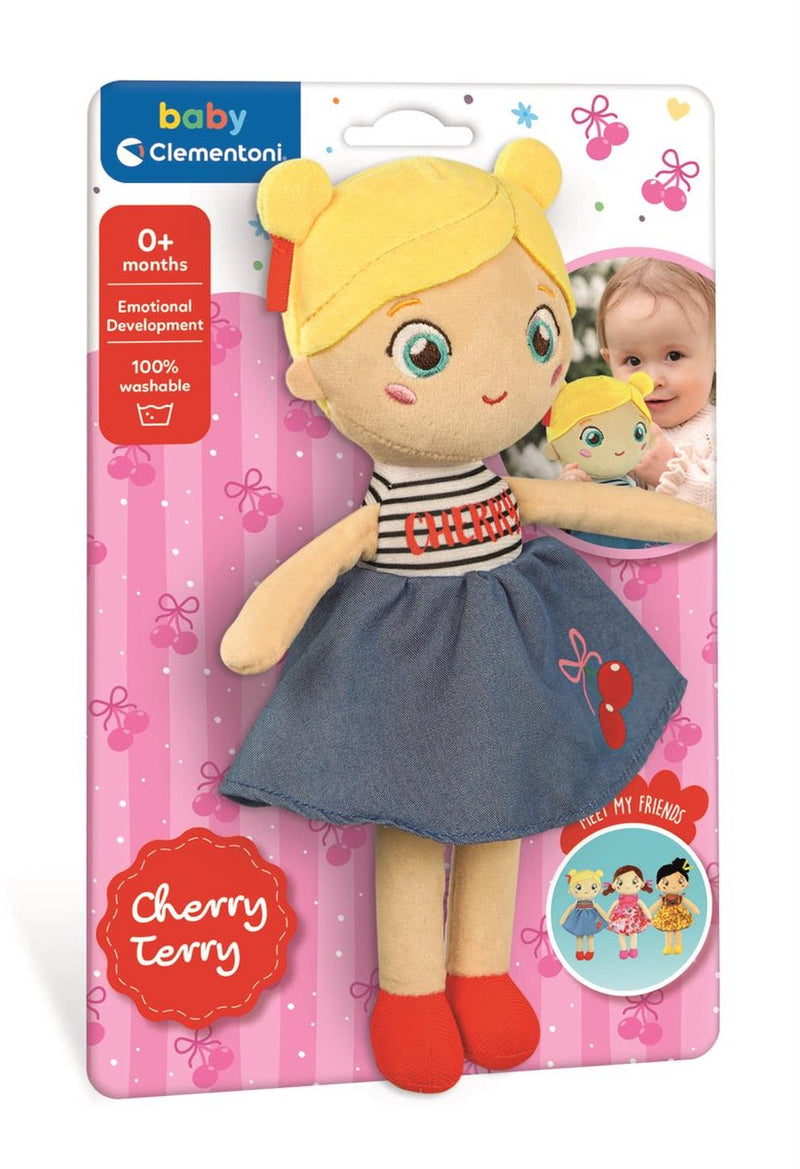 Load image into Gallery viewer, Clementoni zachte knuffelpop cherry terry - knuffel en pop voor baby en peuter - zacht kraamcadeau - wasbaar poppen speelgoed voor de allerkleinsten
