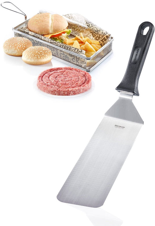 Westmark grillspatel, gebogen, flexibel, gesloten, lemmet: 9,5 x 27,5 cm, lengte: 43 cm, rvs kunststof, master line, zwart zilver, 13422270