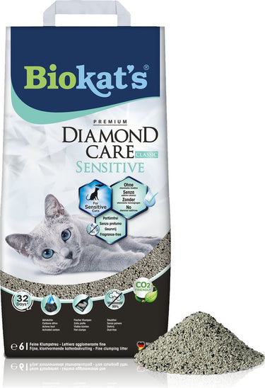 Biokat's diamond care sensitive - 6 l - kattenbakvulling - klontvormend - zonder geur - aktieve kool
