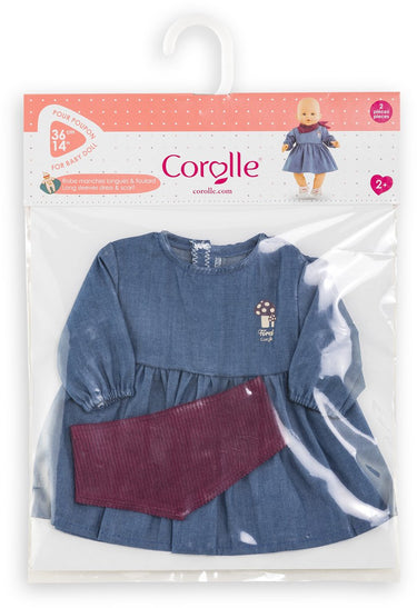 Corolle poppen jeansjurk met sjaal - babypop kleding 36cm denim.