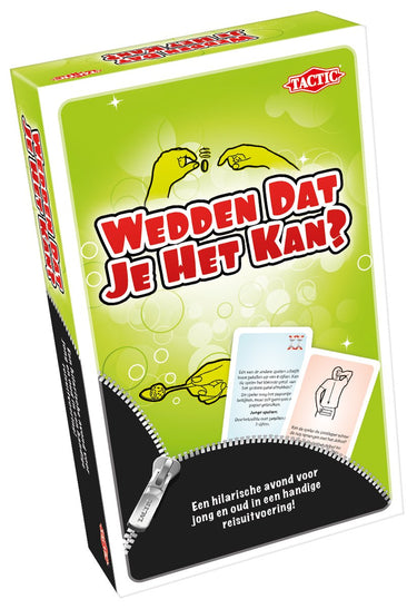 Tactic wedden dat je het kan – bordspel – compacte editie – partyspel voor het hele gezin – vanaf 8 jaar – 3 tot 6 spelers