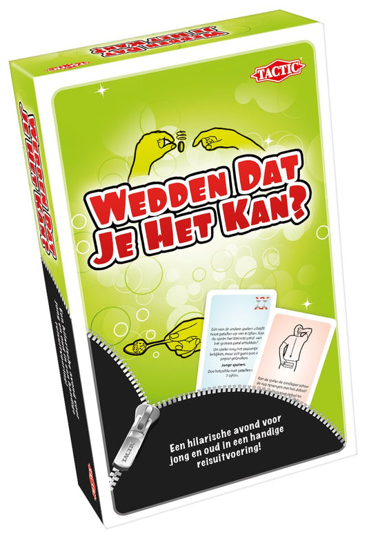 Tactic wedden dat je het kan – bordspel – compacte editie – partyspel voor het hele gezin – vanaf 8 jaar – 3 tot 6 spelers