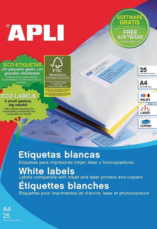 Apli stickers etiketten 10199 wit 35,6 x 16,9 mm a4 25 lakens
