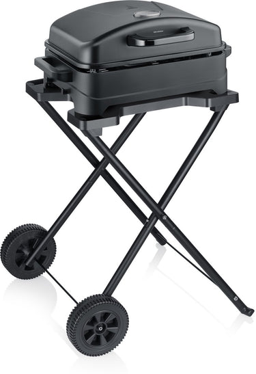 Severin pg 8598 elektrische buiten bbq grill – 2300w – keramische coating – 45x30 cm – met statief en deksel – mat zwart