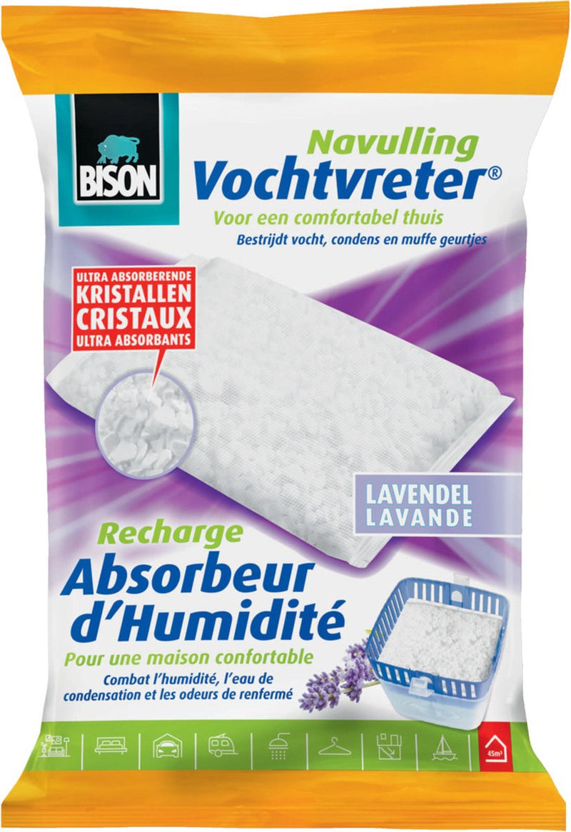 Load image into Gallery viewer, Bison vochtvreter® navulzak lavendel 450 g, lavendelgeur, geschikt voor vochtvreter®, bestrijd hoge luchtvochtigheid, geen batterij nodig, ook geschikt voor caravans en campers
