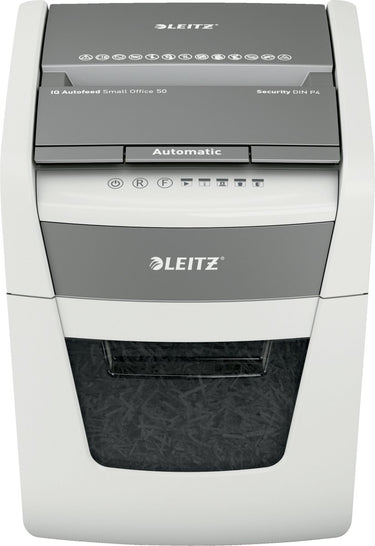 Leitz papierversnipperaar small office 50 p4 iq autofeed eu wit
