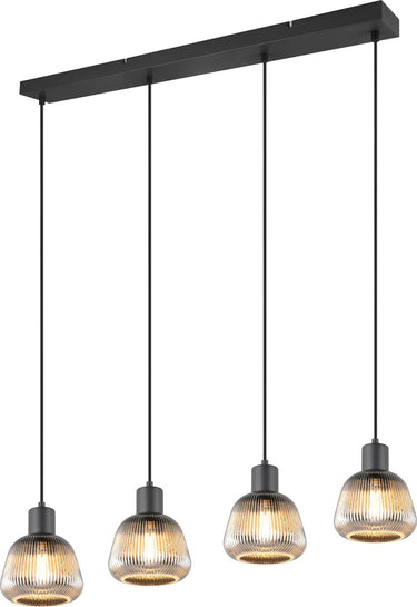 Trio tarifa - hanglamp - zwart mat - industrieel rookglas - excl. 4x e27 4 w - plafondbevestiging - in hoogte verstelbaar