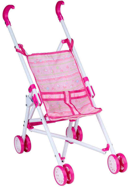 Eddy toys poppenwagen roze inklapbaar - kinderwagen voor poppen met veiligheidsriem - speelgoed poppenwagen voor meisjes - poppen buggy met dubbele wielen - 35 x 25 x 55 cm