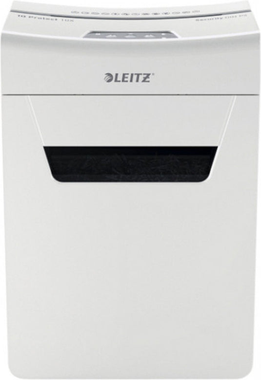 Leitz iq premium protect 10x ultrastille papierversnipperaar - p4 snippers - tot 10 vel - 14l - wit