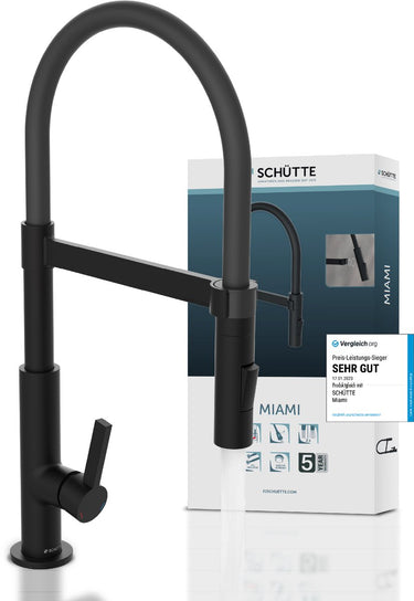 Schütte miami design keukenkraan - mengkraan - draaibare uitloop met soft-touch slang - zwart mat