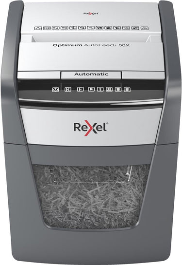 Rexel optimum autofeed+ 50x fluisterstille papierversnipperaar - p4 snippers - automatische invoer tot 50 vel - 20l - zwart