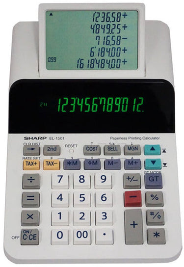 Sharp rekenmachine - el1501 - wit - 12 digit - 4x aa batterij - sh-el1501