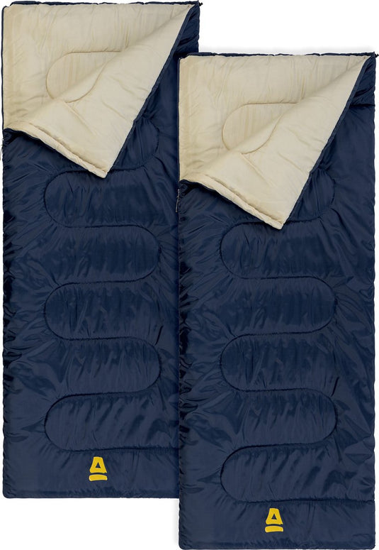 Abbey camp slaapzak - 2-pack - dekenmodel - blauw - 210 x 85 cm - extra ruim