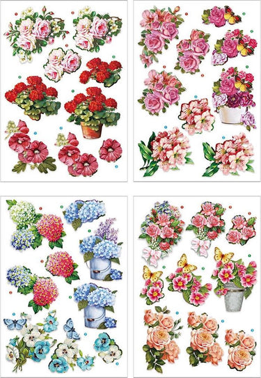 Creativ company 3d knipvellen - bloemen thema - creatieve scrapbook decoratie - kaarten maken - hobby knutselen - bloemen prints - formaat 21x30 cm - 4 vellen - voor diy projecten en creatief gebruik