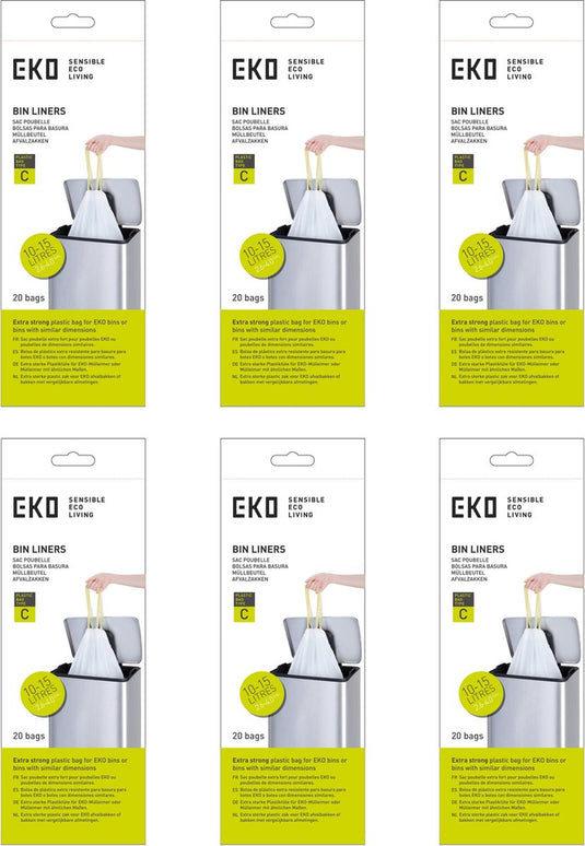 Eko - afvalzakken 10-15 ltr (c) (6x20 stuks) - - wit - afvalzak