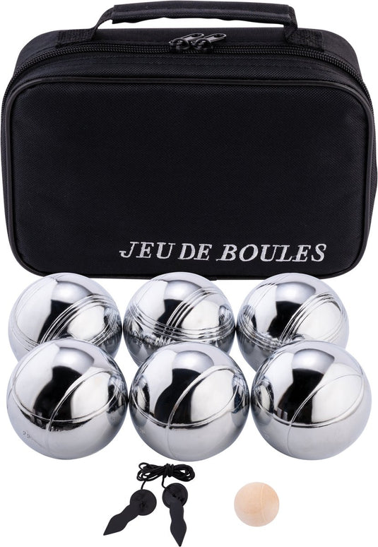 Engelhart metalen jeu de boules - 6 ballen in zwarte rits tas - pétanque - boules - metalen ballen - geschikt voor elke jeu de boules baan - longfield