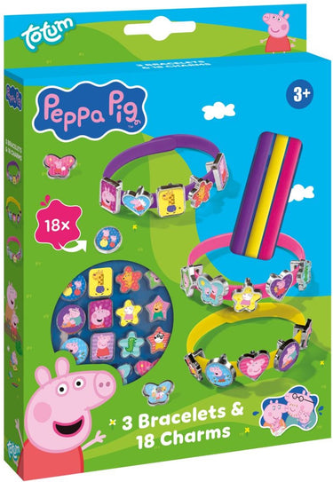 Bambolino peppa pig armbandjes maken set 3 schuif armbandjes met 18 bedels - speelgoed junior vanaf 3 jaar peuter kleuter