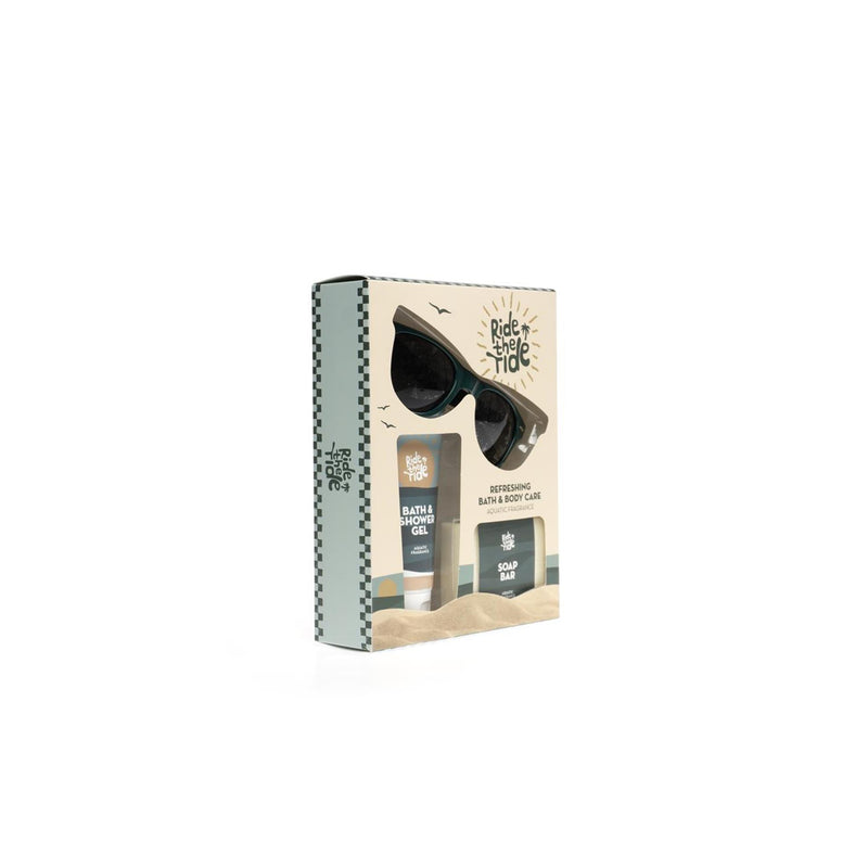 Afbeelding laden in galerijviewer, Source balance bad giftset ride the tide met zonnebril, 100ml douchegel en 100g zeepblok
