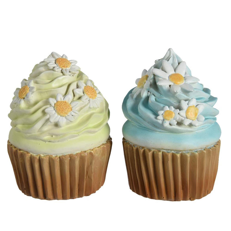 Afbeelding laden in galerijviewer, Decoris decoratieve beeld cupcakes van polyresin 7x7x9cm 2 assorti handgemaakt
