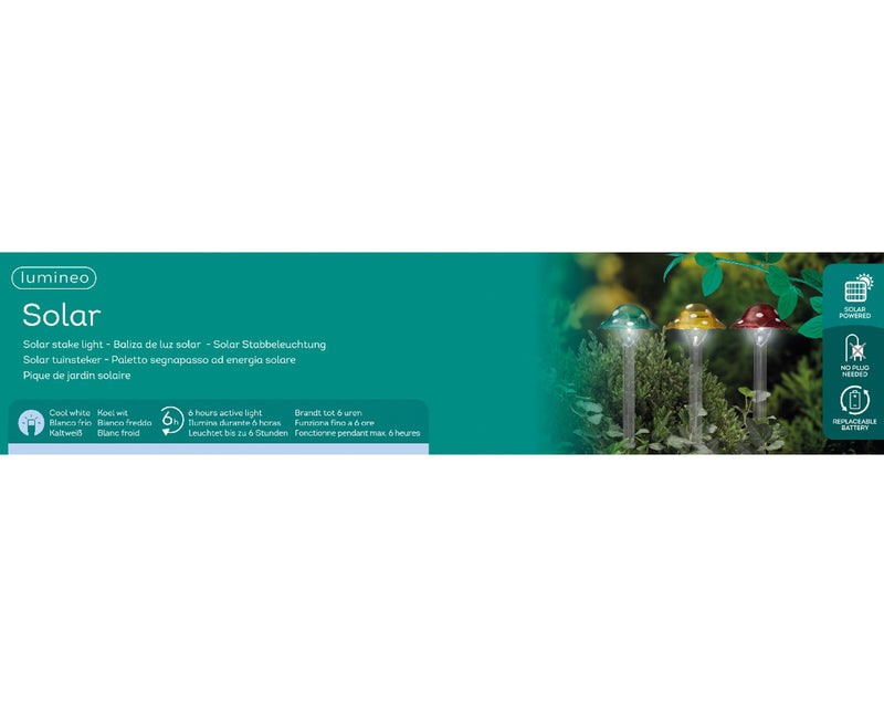 Afbeelding laden in galerijviewer, Lumineo solar lamp paddestoel op spies kunststof ã˜8.7x33.5cm multi kleuren
