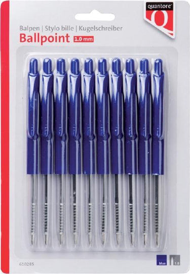 Quantore balpen drukknop blauw - blister 10 stuks