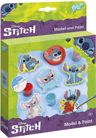 Totum disney stitch gipsfiguren gieten | knutselset speelgoed meisjes en jongens incl. gips, mallen verfstrip 9 kleuren en penseeltje