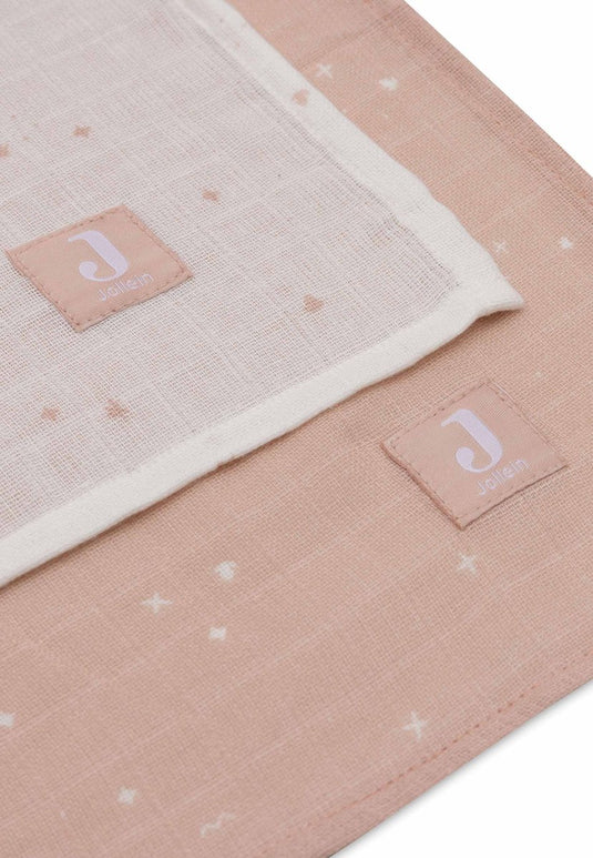 Jollein - hydrofiele doek large 115x115cm - inbakerdoek - zacht katoen - 2 stuks - twinkling wild rose