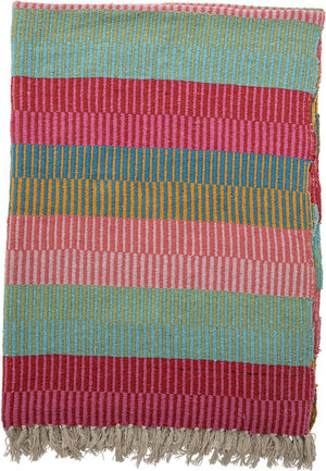 Bloomingville - plaid isnel - 160x130cm - groen, roze, blauw gestreept - gerecycled katoen