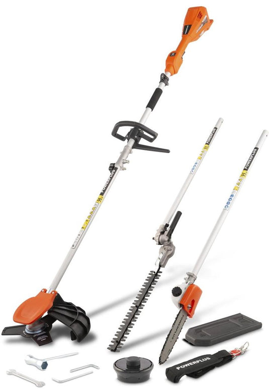 Powerplus dual power 4-in-1 tuin multitool op batterijen powdpg75530 - 40 v tuingereedschap, heggenschaar, trimmer, kettingzaag en bosmaaier op accu, zonder accu en lader