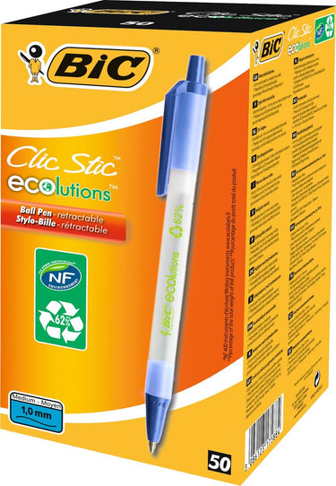 Bic balpen ecolutions clic stic - blauw - doos 50 stuks
