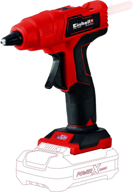 Einhell accu lijmpistool te-cg 18 li solo - power x-change - 18 v li-ion - gebruiksklaar in 120 seconden - incl. 5 lijmpatronen + vlak lijmmondstuk - excl. accu en lader